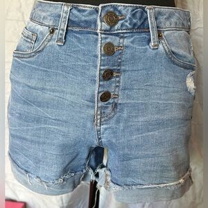 Mudd Button Fly Blue Jean Shorts High-Waisted Distressed